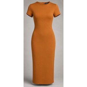 B Collection Womens Dress Size S Bodycon Midi Stretch Nylon Rust Orange Made USA